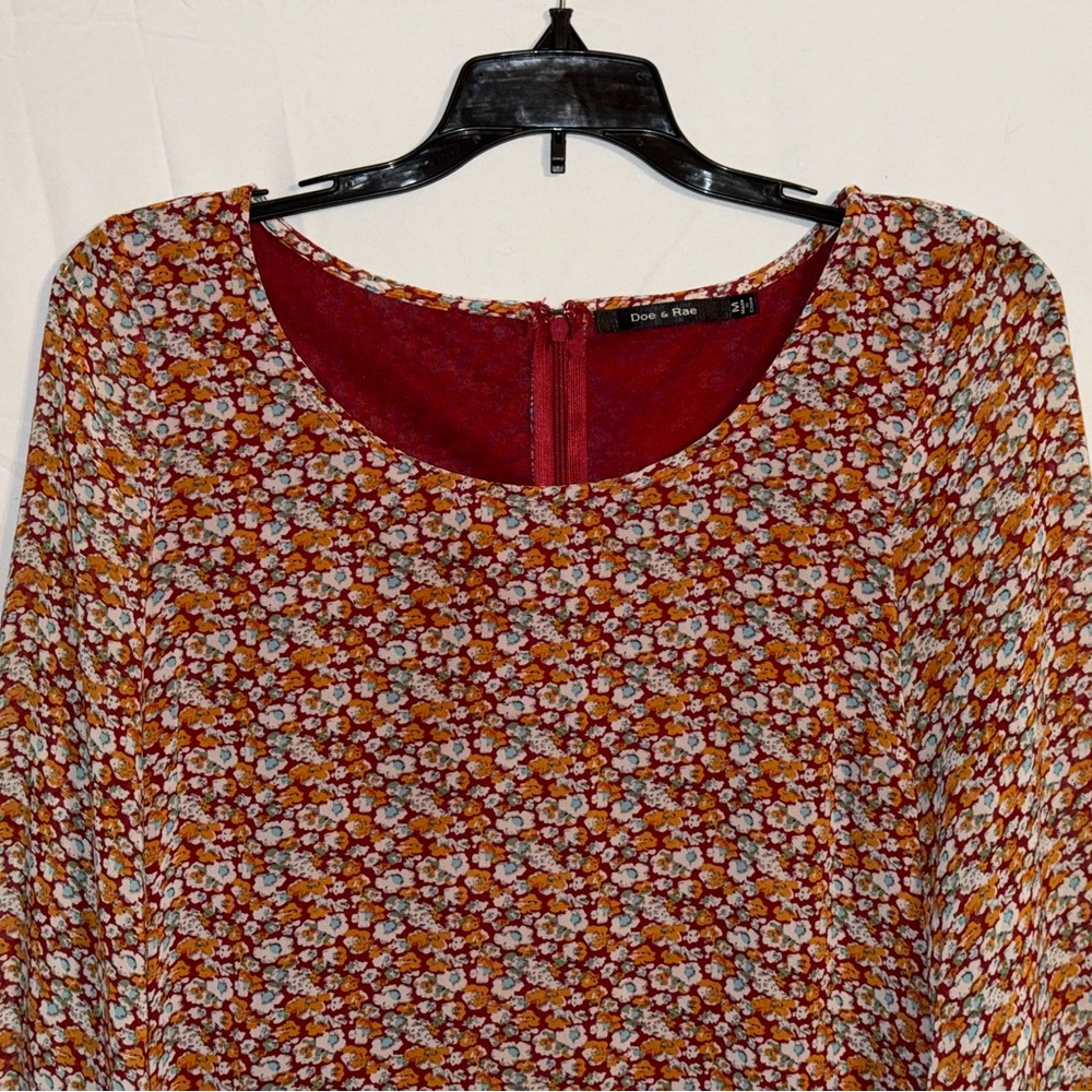 Doe & Rae Multicolored Floral Print Long Sleeve Mini Dress Size Medium - Picture 3 of 9